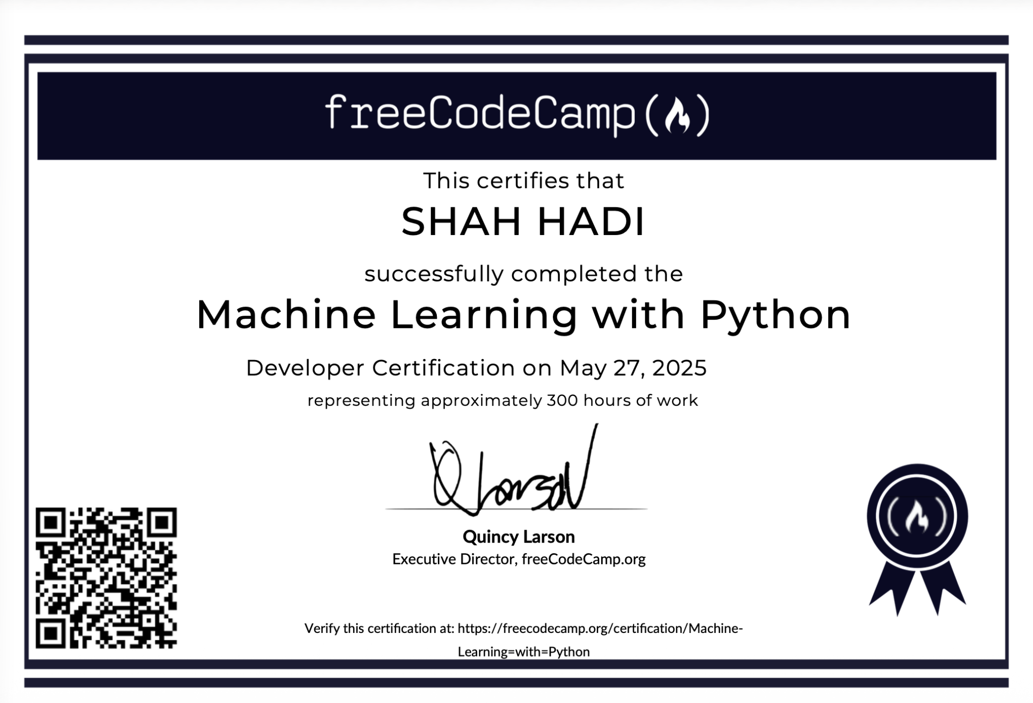 Machine Learning with Python certificate preview