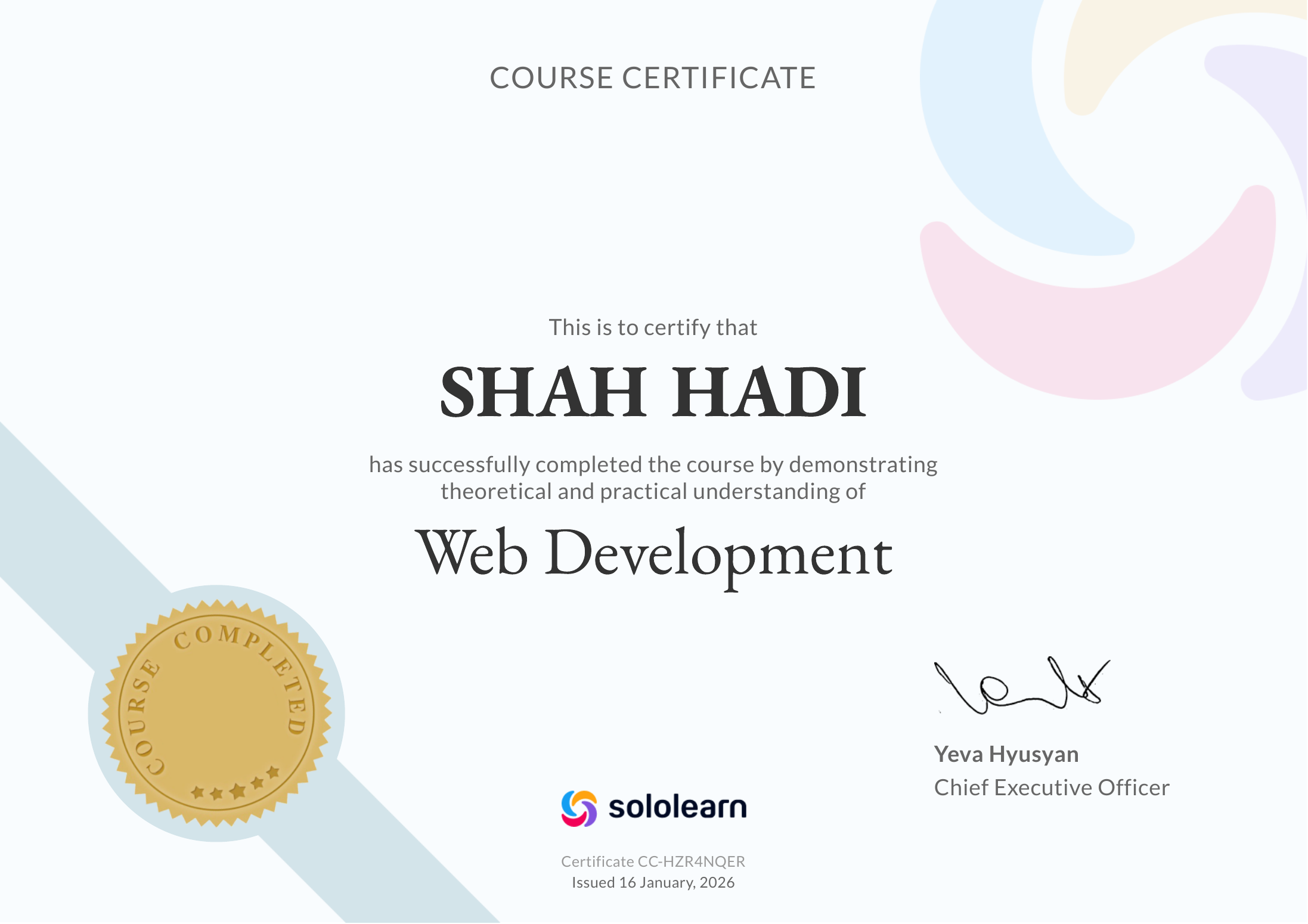 Web Development certificate preview